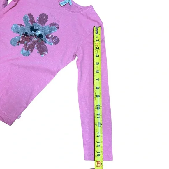 Okaïdi Girls Pink Sequin Flower Graphic Long Sleeve Cotton Top | Size 8Y - Picture 6 of 7